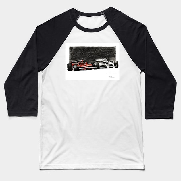 Gilles Villeneuve vs Rene Arnoux 1979 Baseball T-Shirt by oleynik